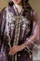 PLUM ROUGE-4PC ORGANZA EMBROIDERED SUIT