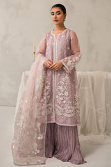 MAUVE SOMBER-4 PIECE EMBROIDERED ORGANZA SUIT