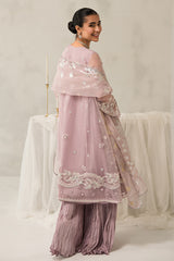 MAUVE SOMBER-4 PIECE EMBROIDERED ORGANZA SUIT