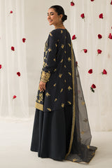 CHARCOAL TINT-3 PIECE EMBROIDERED SILK SUIT