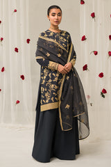 CHARCOAL TINT-3 PIECE EMBROIDERED SILK SUIT