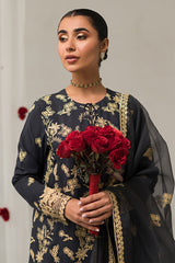 CHARCOAL TINT-3 PIECE EMBROIDERED SILK SUIT