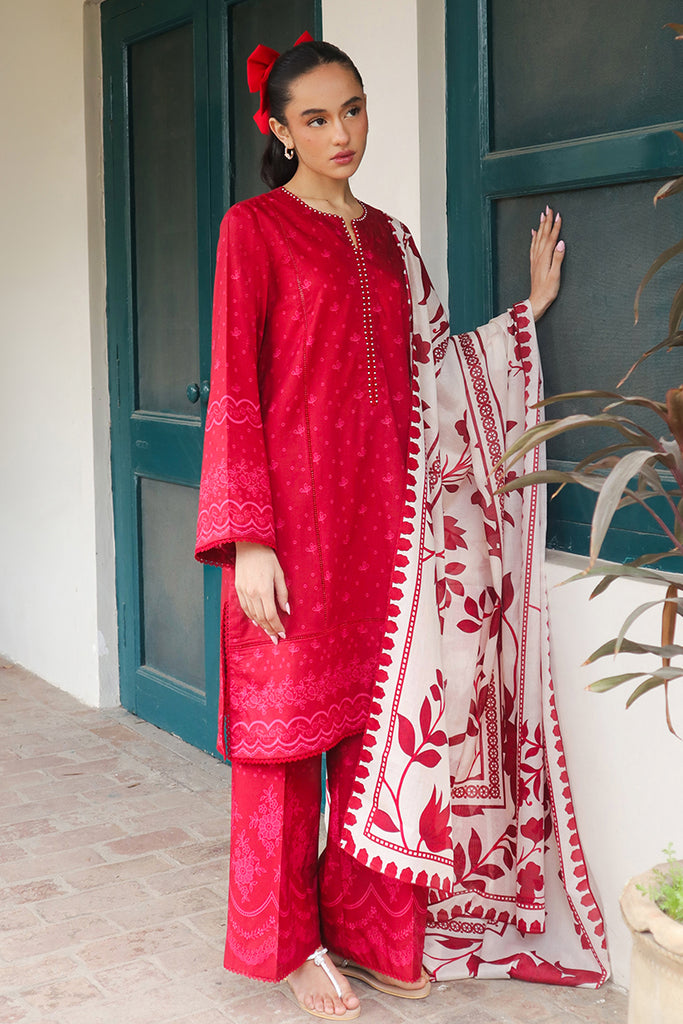 SCARLET SAGE-3 PIECE PRINTED LAWN SUIT