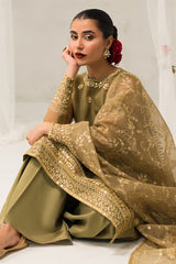 OLIVE GLEAM-4 PIECE EMBROIDERED ORGANZA SUIT