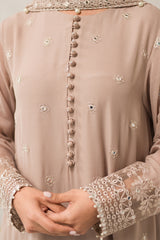 MAPLE BROWN-4 PIECE EMBROIDERED CHIFFON SUIT
