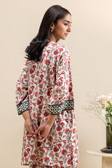 CREAMY BEIGE-2 PC PRINTED LINEN SUIT