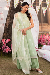 CELADON SPRUCE-3 PIECE EMBROIDERED JACQUARD SUIT