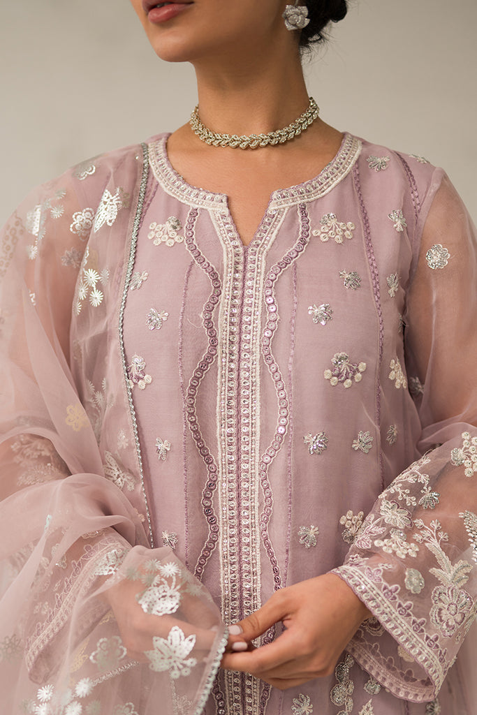 Cross Stitch Embroidered Organza Suits Unstitched 4 Piece CS24LA Mauve Somber - Luxury Collection