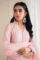 SOFT PEARL-3 PIECE SILK EMBROIDERED SUIT