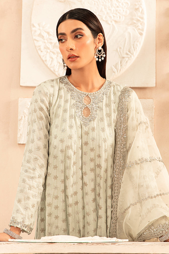 Pistachio Embroidered Silk Linen MEMT-018-01 main image 1