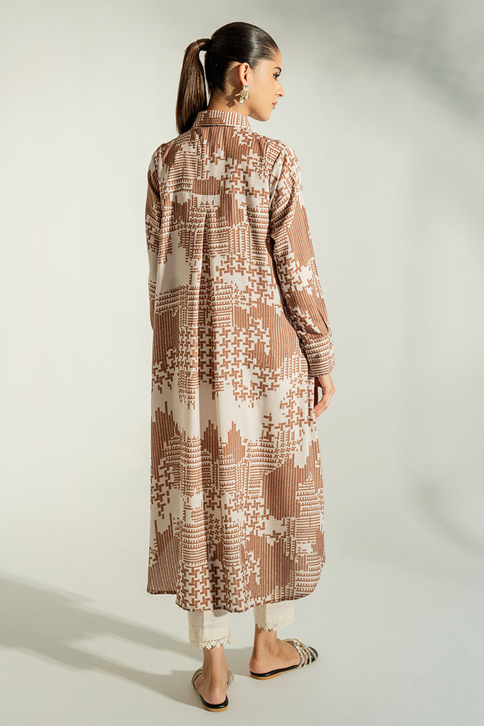 Green - Ikat Mosaic Fusion A-Line Plain Cotton Kurta main image 1