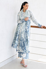 WHIMSICAL TEAL-3PC SATIN PRINTED SUIT