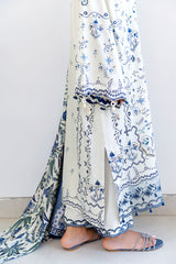 IVORY ORCHID-3PC SATIN PRINTED SUIT