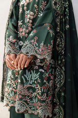 GREEN ORNATE-3PC SATIN EMBROIDERED SUIT