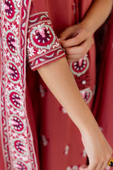 DUSTY SUNSET-3PC SATIN EMBROIDERED SUIT