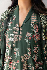 GREEN ORNATE-3PC SATIN EMBROIDERED SUIT