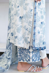 WHIMSICAL TEAL-3PC SATIN PRINTED SUIT