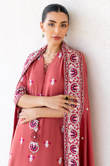 DUSTY SUNSET-3PC SATIN EMBROIDERED SUIT