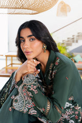 GREEN ORNATE-3PC SATIN EMBROIDERED SUIT