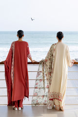 DUSTY SUNSET-3PC SATIN EMBROIDERED SUIT