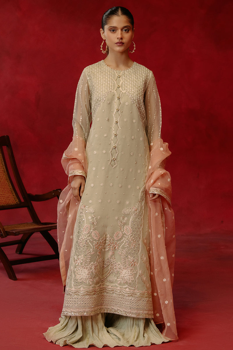 PISTACHIO DAWN 4 PIECE ORGANZA EMBROIDERED SUIT Pistachio dawn 4 piece organza embroidered suit