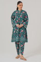 EMERALD SPRUCE-2 PIECE KHADDAR PRINTED SUIT