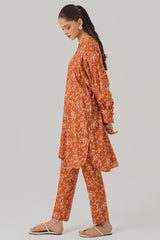 RUST FLORA-2 PIECE LINEN PRINTED SUIT