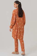 RUST FLORA-2 PIECE LINEN PRINTED SUIT