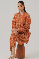 RUST FLORA-2 PIECE LINEN PRINTED SUIT