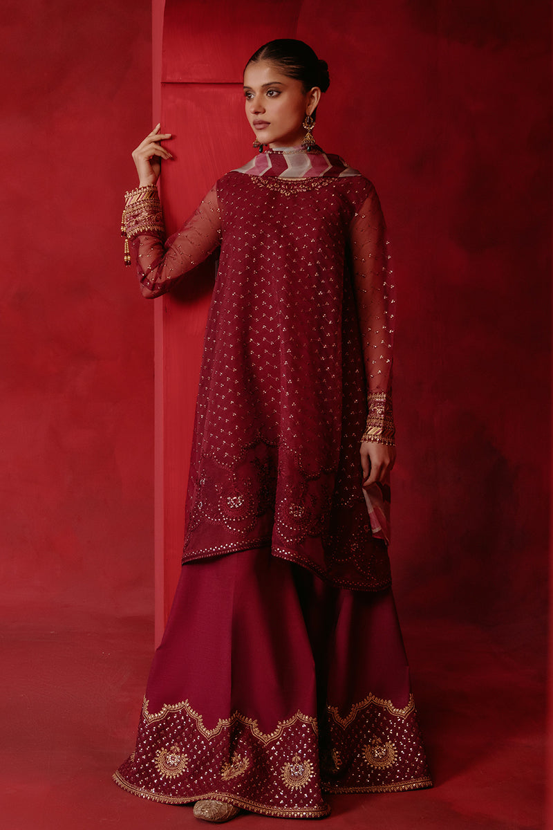 Red Ochre 4-Pc Organza Embroidered Suit
