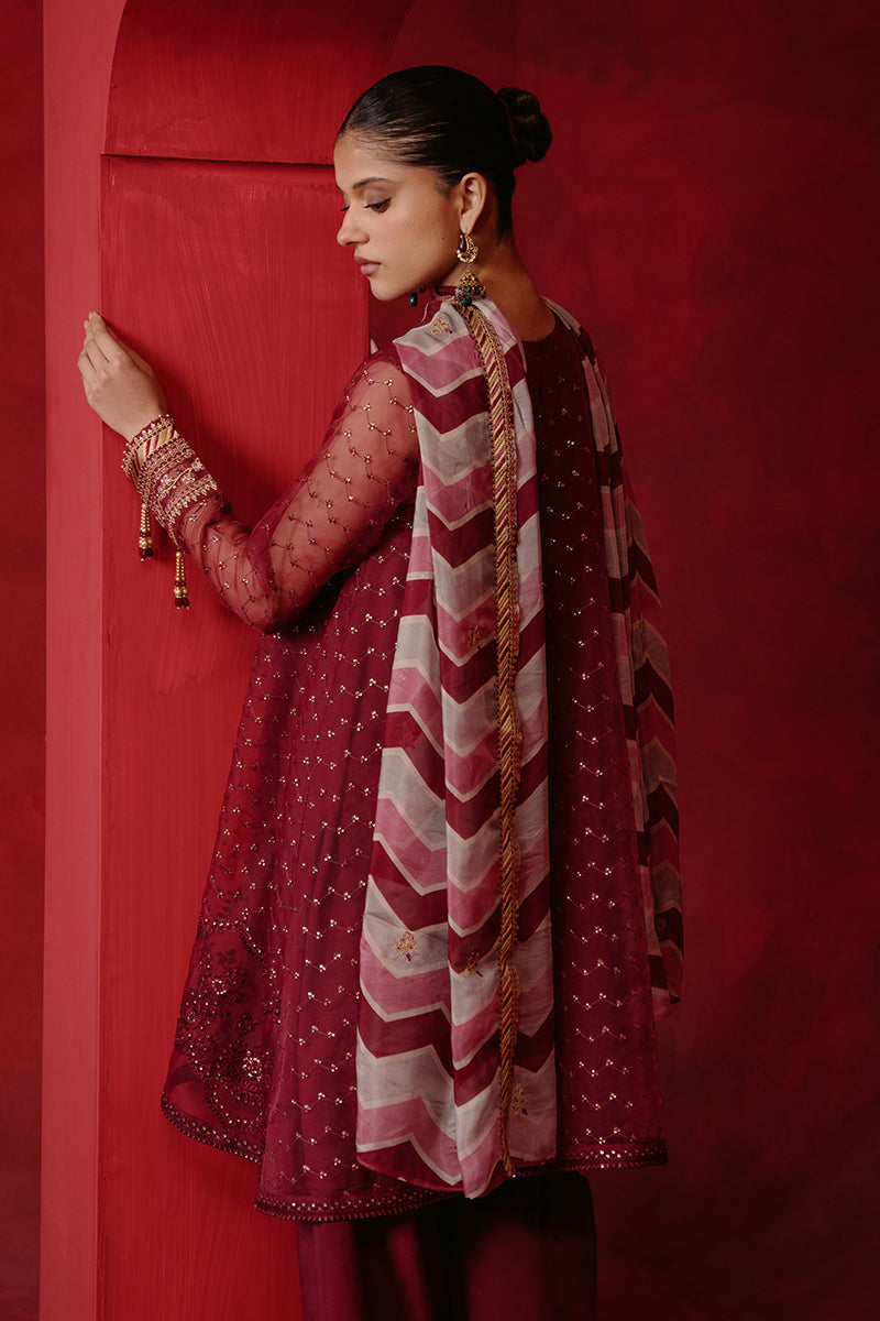 RED OCHRE-4 PIECE ORGANZA EMBROIDERED SUIT RED OCHRE-4 PIECE ORGANZA EMBROIDERED SUIT