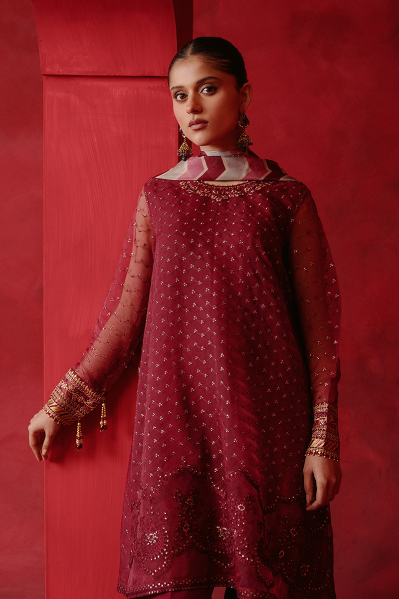 Red Ochre 4-Pc Organza Embroidered Suit