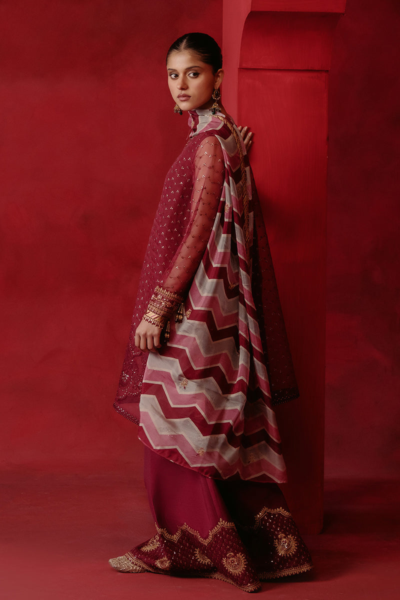 Red Ochre 4-Pc Organza Embroidered Suit