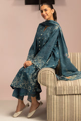 TEAL DUST-3PC PRINTED LAWN SUIT