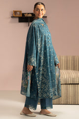 TEAL DUST-3PC PRINTED LAWN SUIT