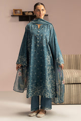 TEAL DUST-3PC PRINTED LAWN SUIT