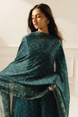 TEAL DEW-3 PC PRINTED LAWN SUIT