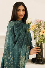 TEAL DEW-3 PC PRINTED LAWN SUIT