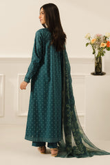 TEAL DEW-3 PC PRINTED LAWN SUIT