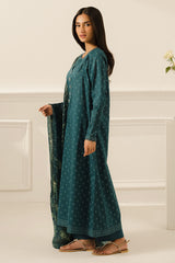 TEAL DEW-3 PC PRINTED LAWN SUIT