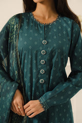 TEAL DEW-3 PC PRINTED LAWN SUIT