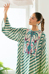 TEAL STRIPE LINEN PRINTED SHIRT