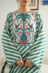 TEAL STRIPE LINEN PRINTED SHIRT