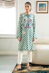 TEAL STRIPE LINEN PRINTED SHIRT
