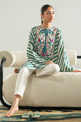 TEAL STRIPE LINEN PRINTED SHIRT