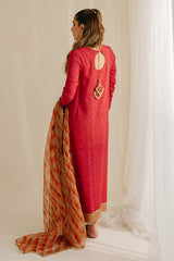 POMPEIAN RED-3PC SILK EMBROIDERED SUIT