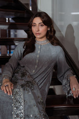DUSKY SMOKE-3PC SILK EMBROIDERED SUIT