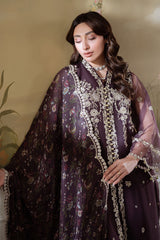 PLUM ROUGE-4PC ORGANZA EMBROIDERED SUIT