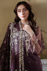 PLUM ROUGE-4PC ORGANZA EMBROIDERED SUIT
