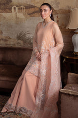 CORAL BLOOM-4PC ORGANZA EMBROIDERED SUIT